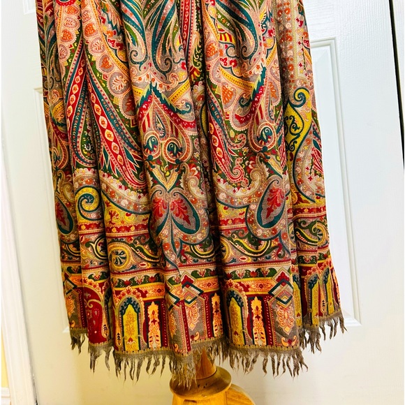 Vintage ‘80s Ralph Lauren Paisley Pleats Fringes Wool Silk Slip Pockets Size 8 - Picture 4 of 16